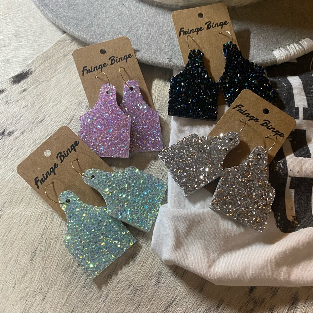 Leather Rhinestone Earrings - Picture 3 of 4